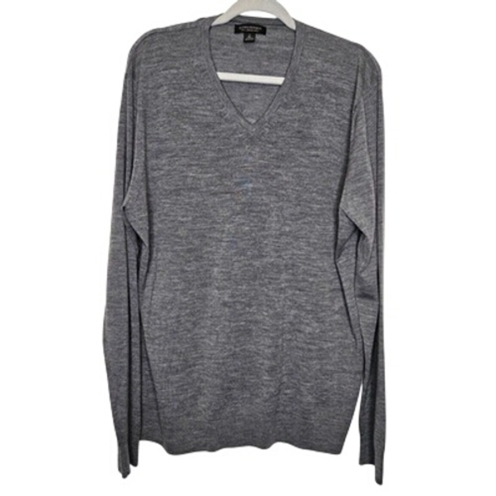 Banana Republic Sweater Mens XL Tall Heather Gray Extra Fine Merino Wool V Neck